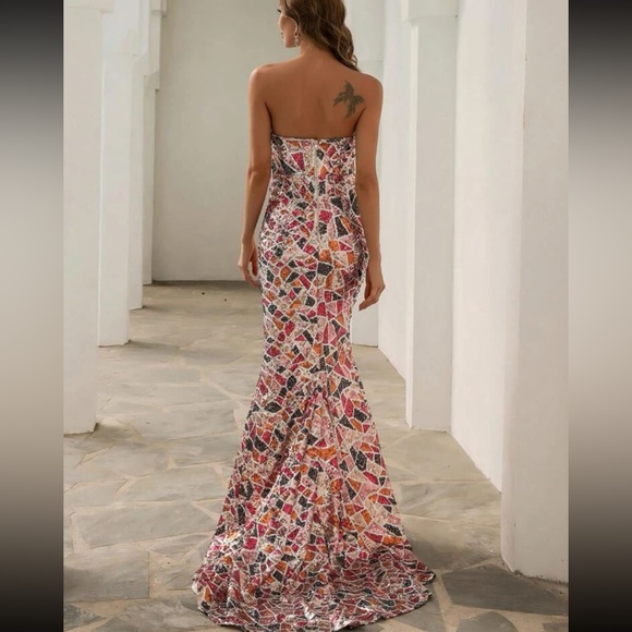 Luxe slit thigh mermaid hem party formal sequins tube drezs - Picture 3 of 7